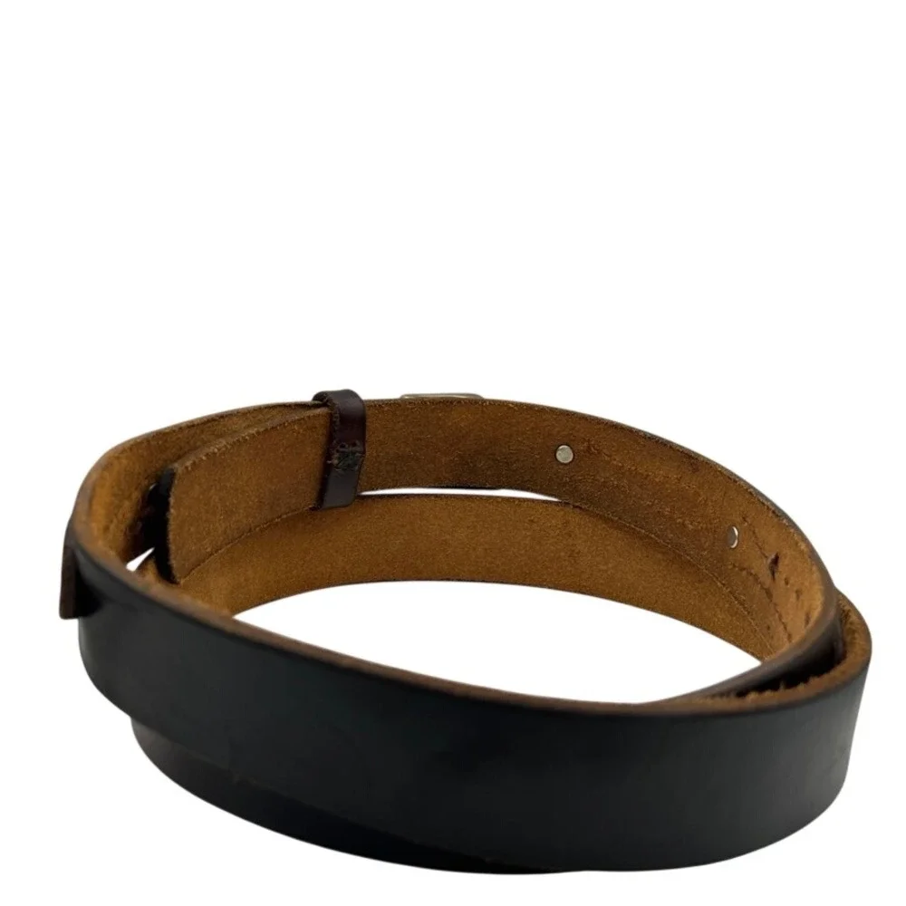 Mens Dark Brown Leather Western Ranger Belt Silver Roller Buckle Metal Tip 55in